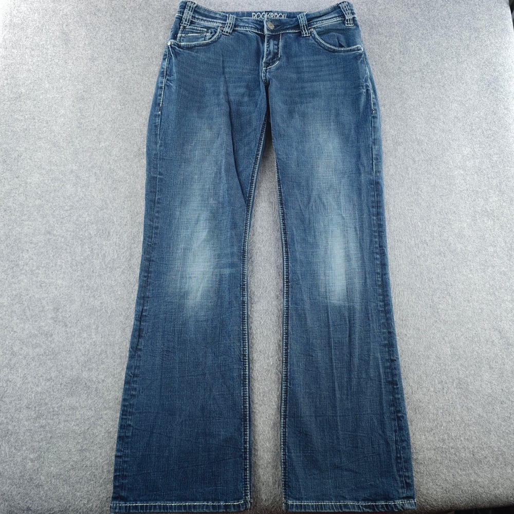 Rock and Roll Cowgirl Riding Jeans Womens 30x34 Blue Denim Bootcut Stretch